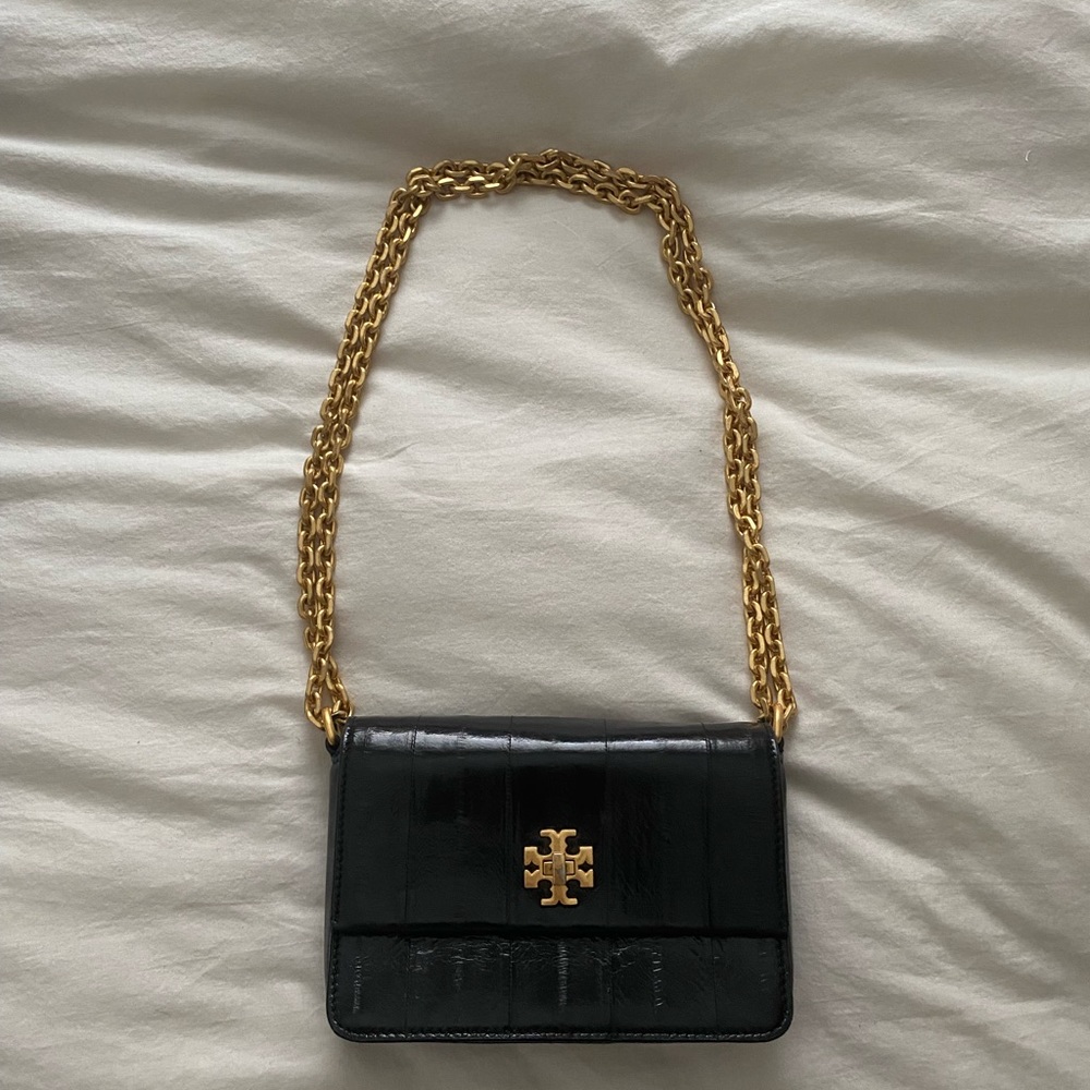 USED- Tory Burch Kira Crossbody - Black Eel with gold hardware